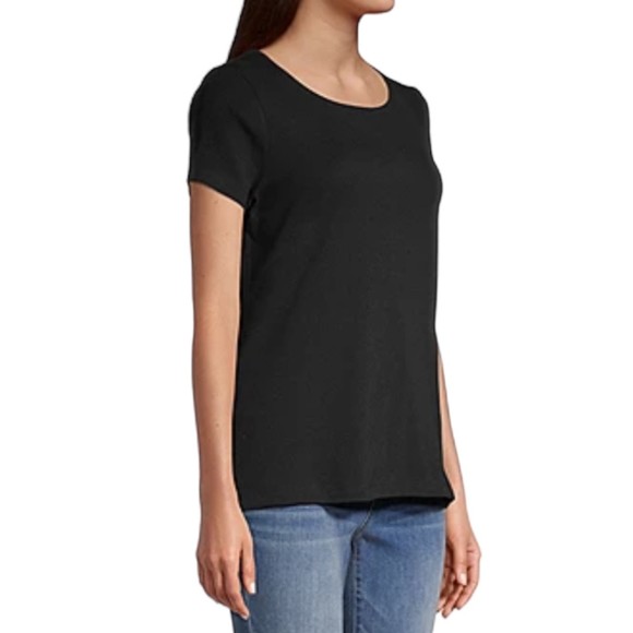 St John's Bay Super Black Essential Tee Short Sleeve Ribbed Crewneck XL Cotton - Picture 6 of 6